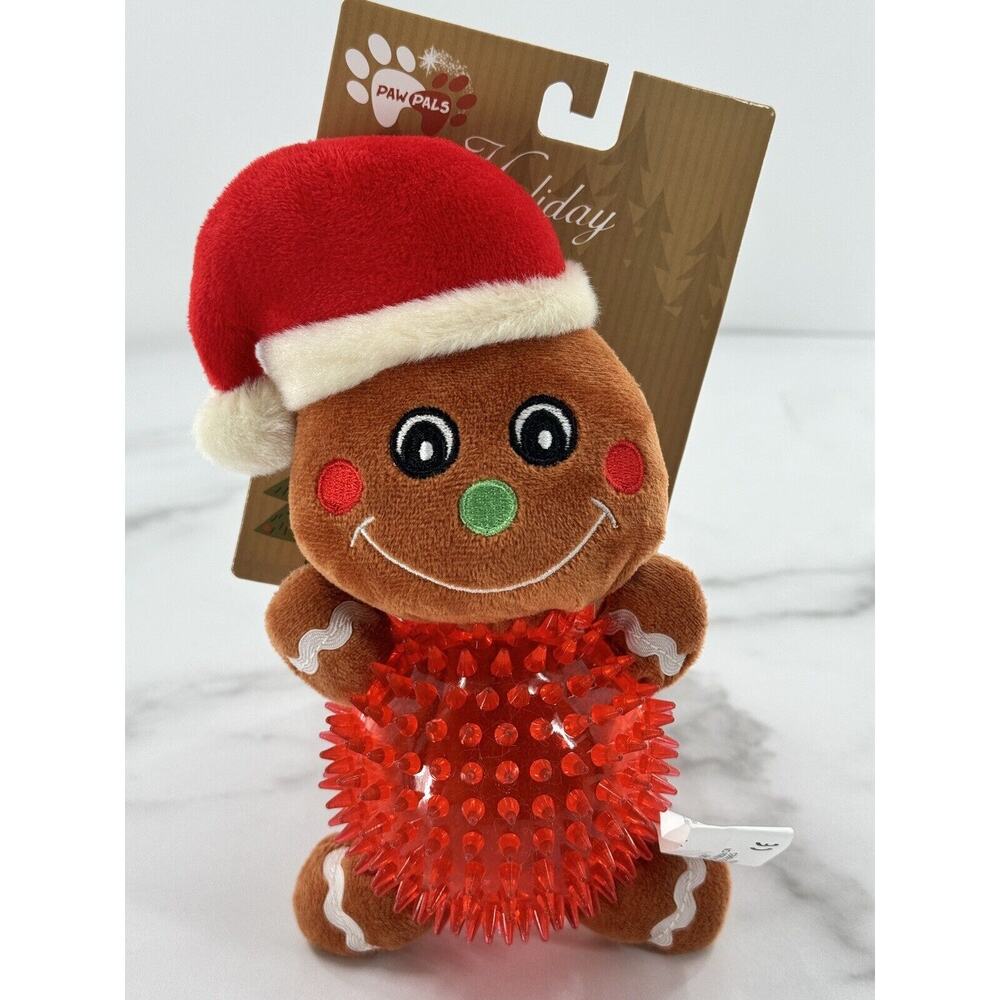 Paw Pals Gingerbread‎ Man Spiked Ball Dog Toy Holiday Christmas Pet Stocking